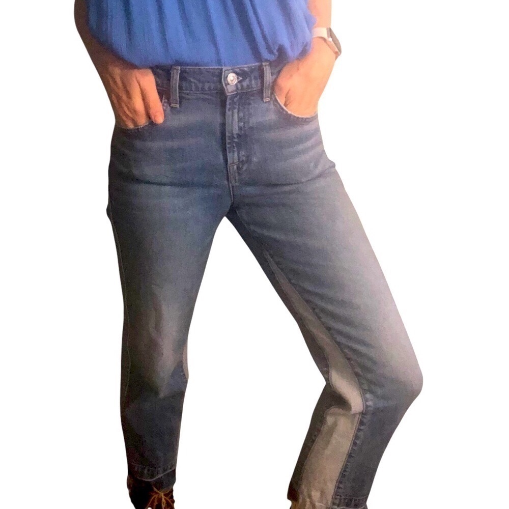 7 For All Mankind Mid-Rise Straight leg Jeans Sz 4 Patchwork Boho Casual Crop
